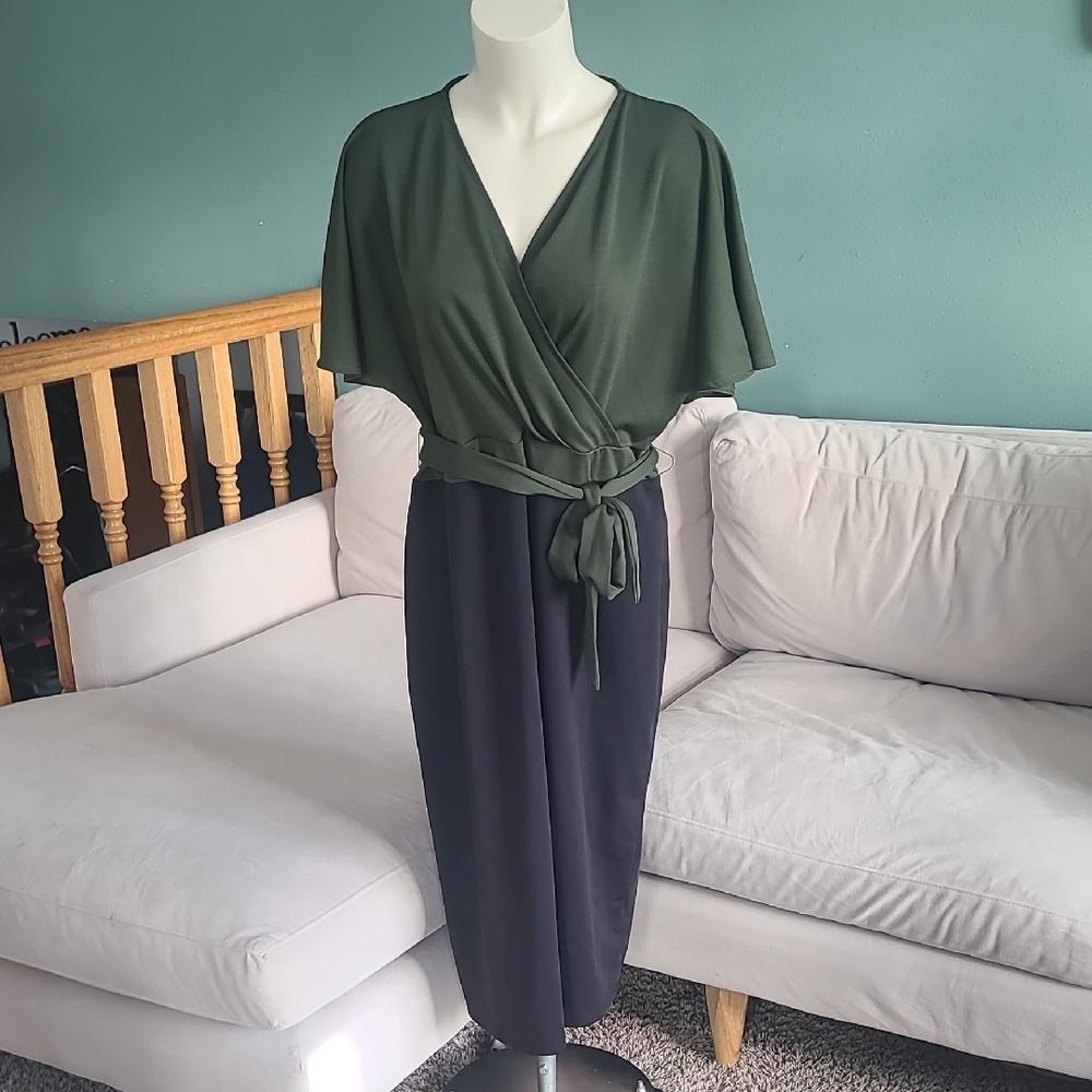Grace Karin Olive Green and Black Sheath Dress